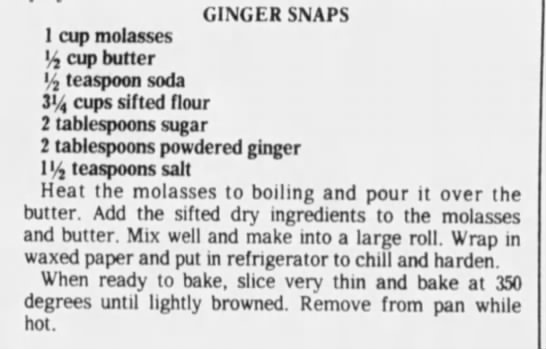Recipe for Aunt Sammy's Ginger Snaps - 