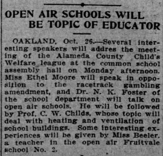 Open Air School Will Be Topic of Educator - Fruitvale No 2 - 