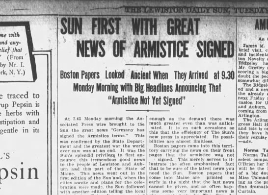 Sun first with great news of Armistice signed - 
