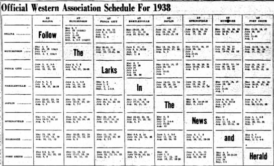 1938 Western Association schedule - 