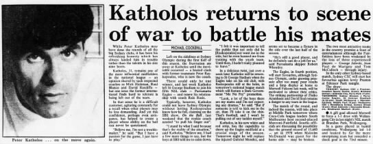 Katholos returns to scene of war to battle his mates - 