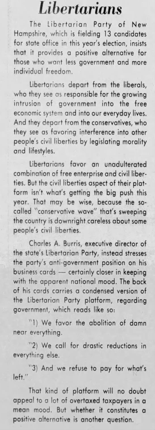 Libertarian Party platform (1978). - 