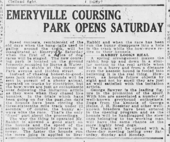 First modern greyhound race, with mechanical lure, May 29, 1920 in Emeryville CA - 