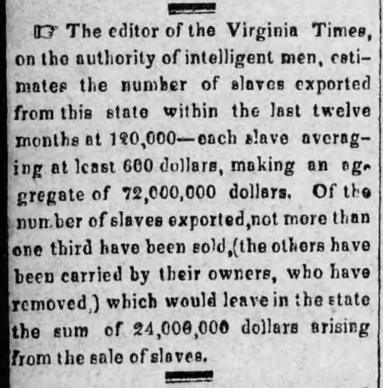 Slaves exported from Virginia - 