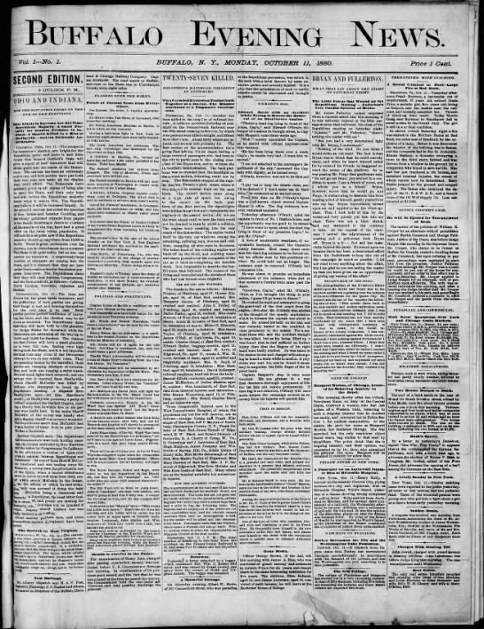 Buffalo Evening News launches a daily edition - October 11, 1880 - 