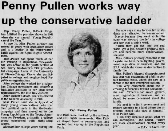Rep. Penny Pullen, R-Park Ridge, "works way up the conservative ladder." - 
