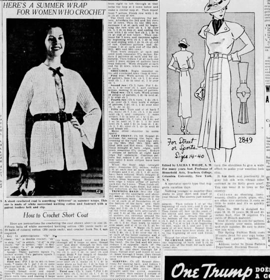 "Short coat" crochet pattern (1936) - 