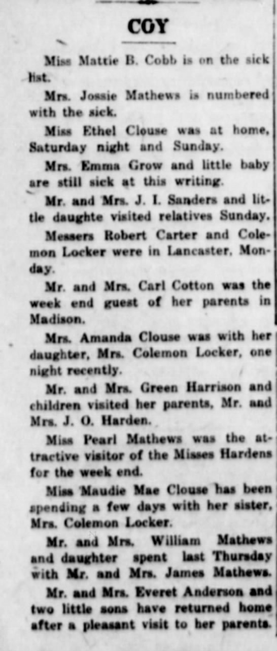 Mr & Mrs Carl Cotton. (COY) The Central Record. Lancaster, KY 18 ...
