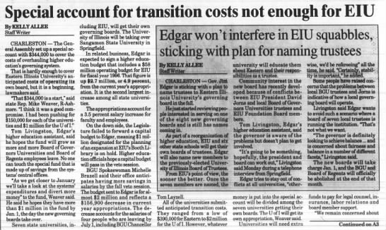Special account for transition costs not enough for EIU - 