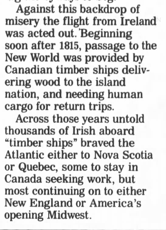 Canadian timber ships bring immigrants to North America - 