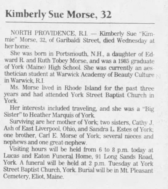 Kimberly's Death Notice - 