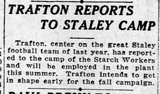 Trafton Repots To Staley Camp - 