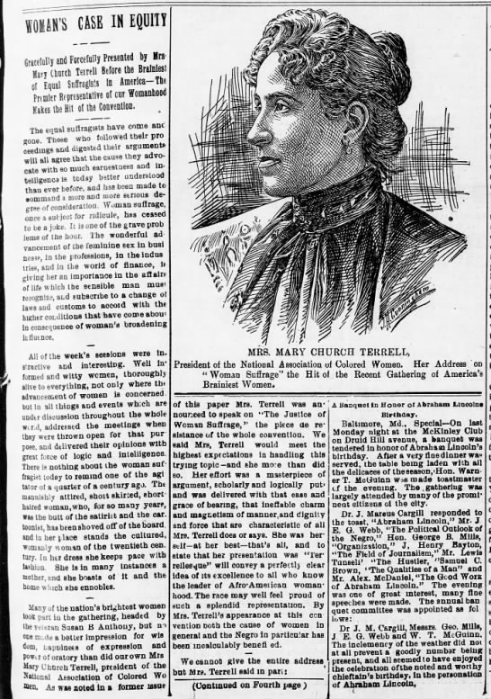 Mary Church Terrell of the National Association of Colored Women speaks at a suffrage convention - 