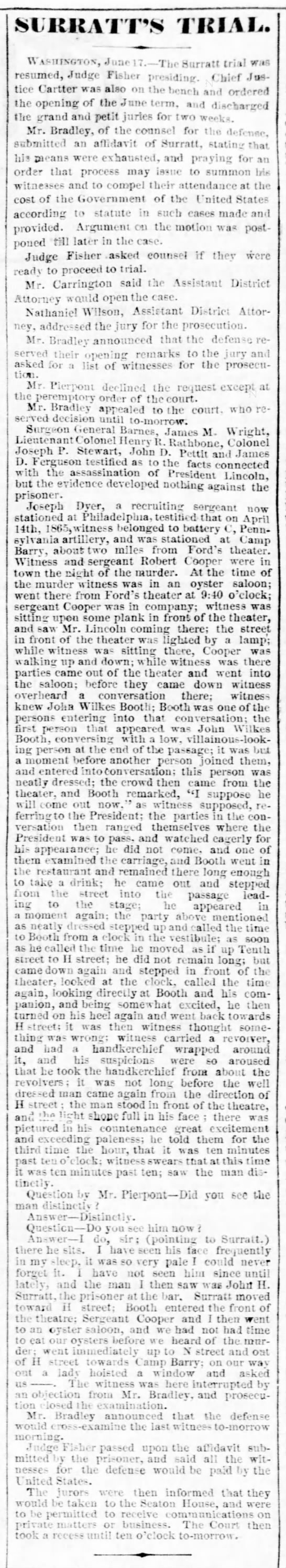 Surrait Trial John Wilks Booth 22 Jun 1868 Newspapers Com