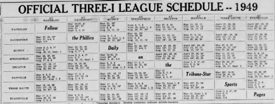 1949 Three-I League schedule - 