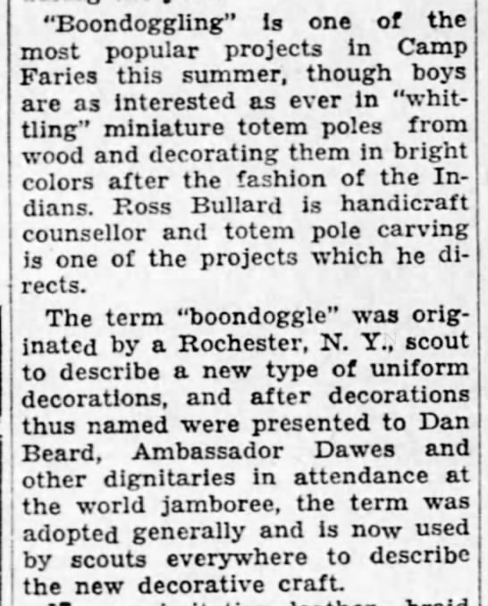 Origins of the word "boondoggle" (1931) - 