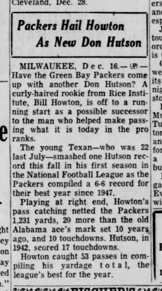 Packers Hail Howton As New Don Hutson - 