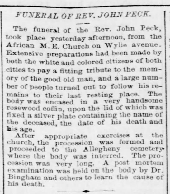 Funeral of Rev. John C. Peck, 1875 - 