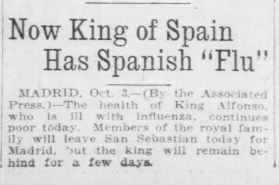 King of Spain has Spanish flu - 