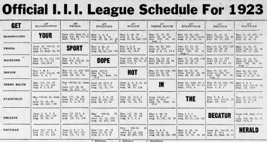 1923 Three I League schedule - 