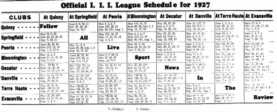 1927 Three I League schedule - 
