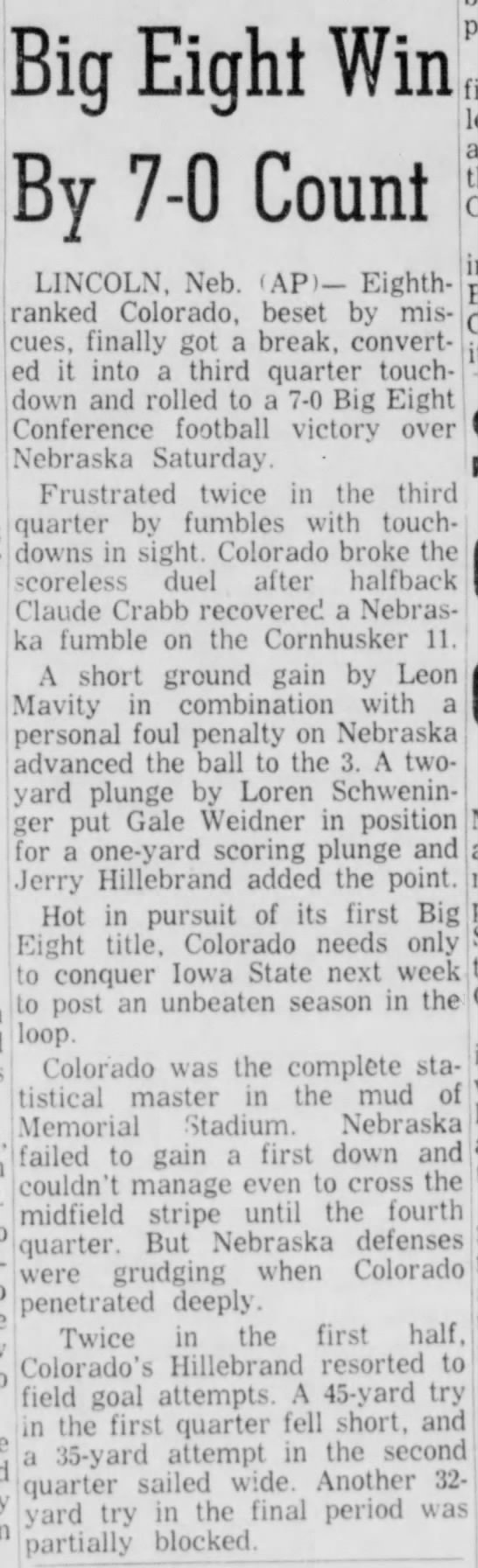 1961 Nebraska-Colorado football AP - 