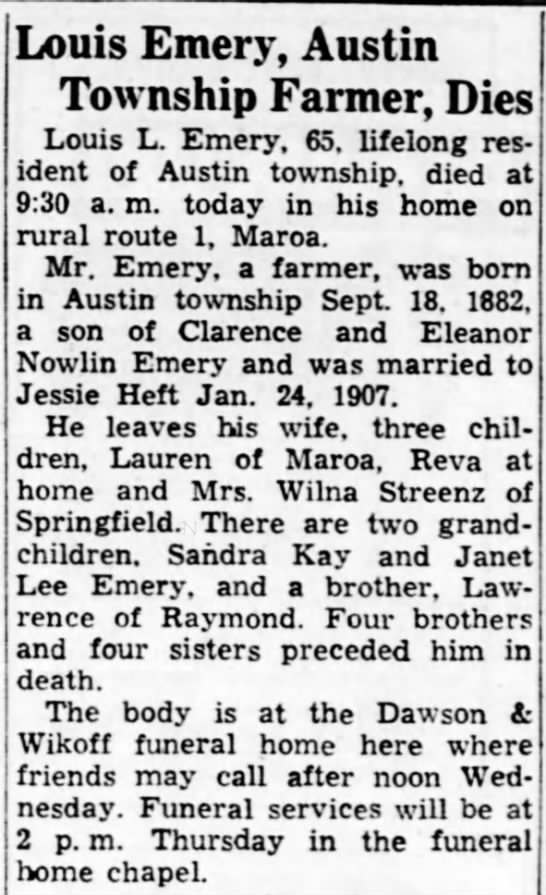 Obituary: Louis L. Emery (Aged 65) - 