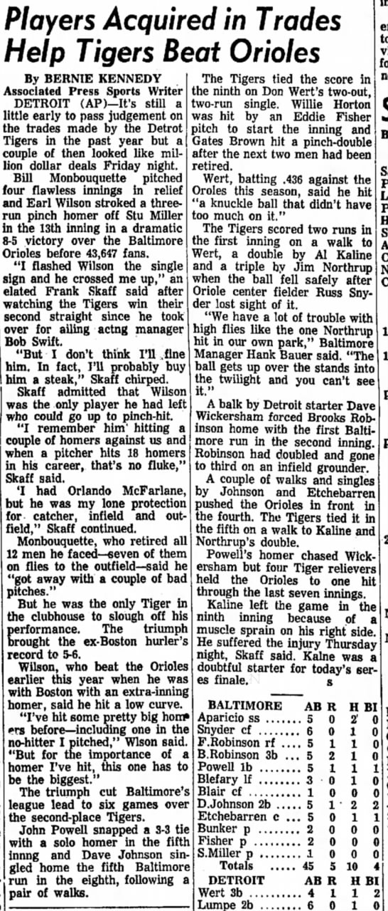 Sat 7/16/1966: Earl Wilson walk-off home run - 