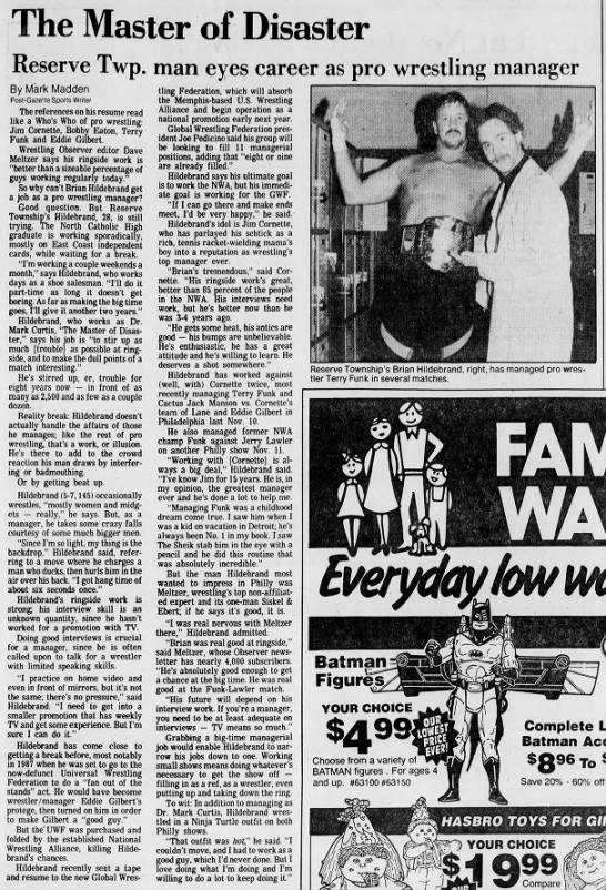 The Master of Disaster [Brian Hildebrand profile by Madden] (Pittsburgh Post-Gazette 12/13/1990) - 