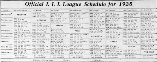 1925 Three I League schedule - 