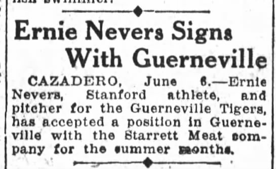 Ernie Nevers Signs With Guerneville - 