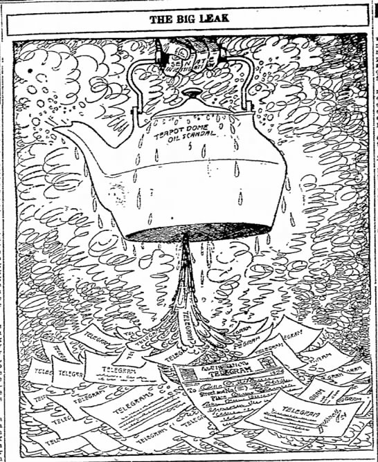 Newspaper political cartoon about the Teapot Dome Scandal published in 1924 - 