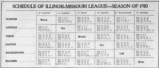 1910 Illinois-Missouri League schedule - 