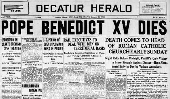 Death of Pope Benedict XV - 