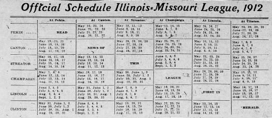 1912 Illinois-Missouri League schedule - 