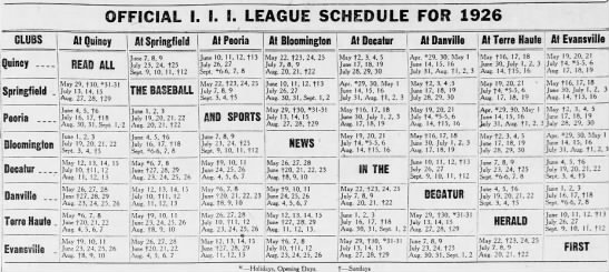 1926 Three I League schedule - 