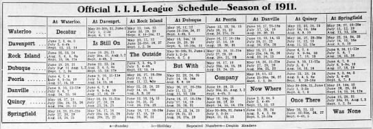 1911 Three-I League schedule - 
