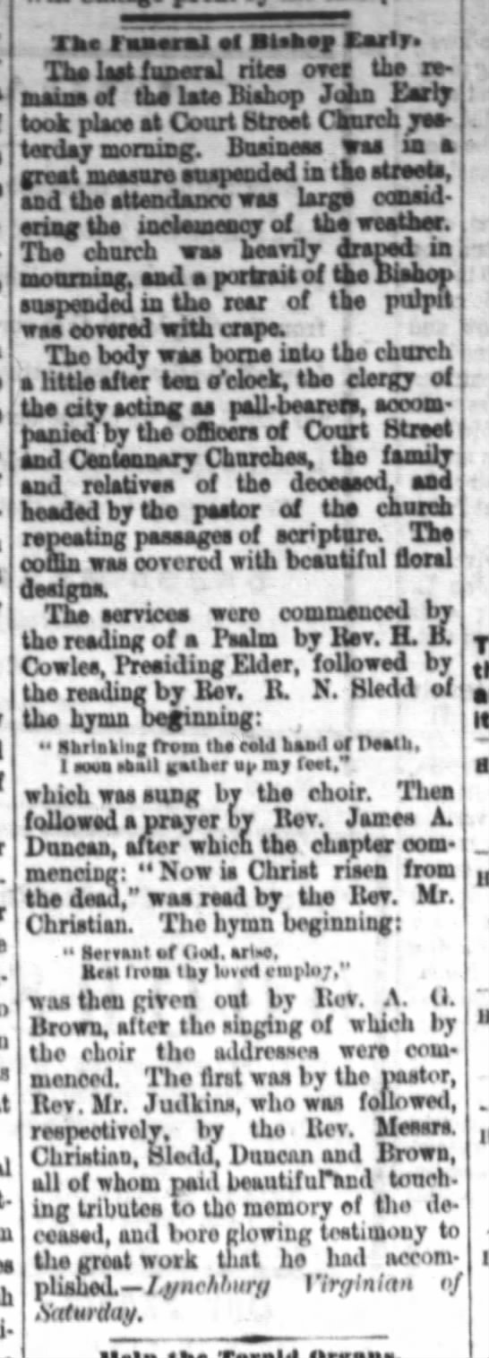 Funeral of Bishop John Early (1786-1873) at Lynchburg, VA - 