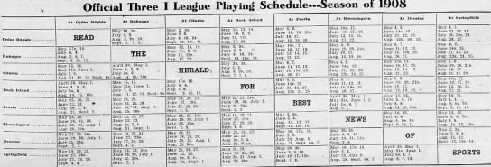 1908 Three-I League schedule - 