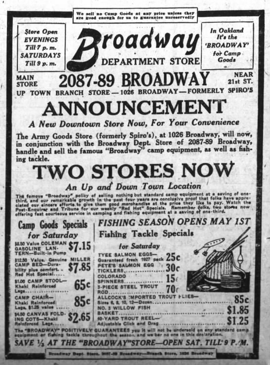 Broadway Department Store -- now with Up Town and Downtown stores - 