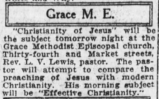 Grace Methodist Episcopal Church, L.V. Lewis, pastor - 