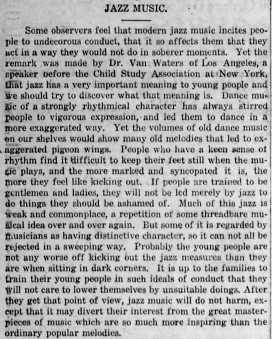 Jazz music has meaning to young people and is said to encourage dancing - 