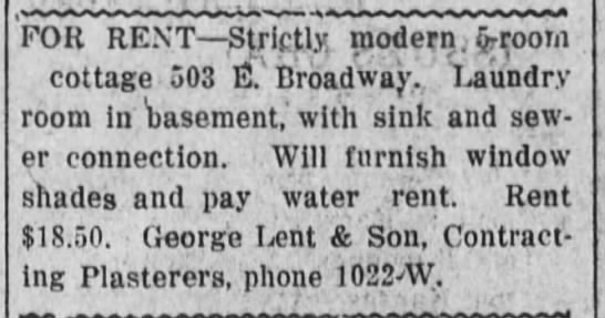George Lent home rental 503 E Broadway, Newton, Ks 30 Mar 1914 ...