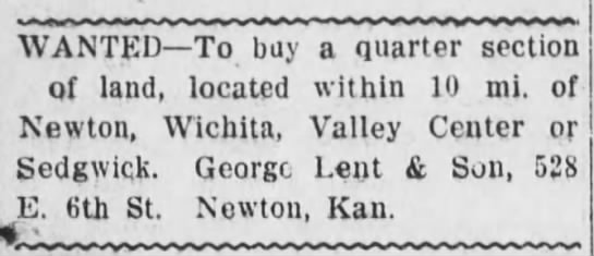 Wanted ad for Land purchase in Harvey/Sedgwick Counties, Ks by ...