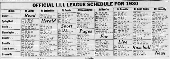 1930 Three I League schedule - 