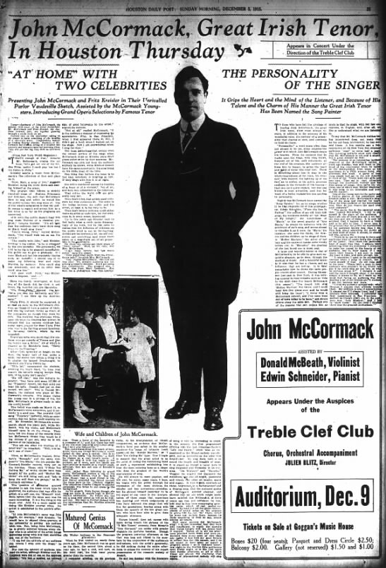 More biographical information of John McCormack, also Fritz Kreisler - 