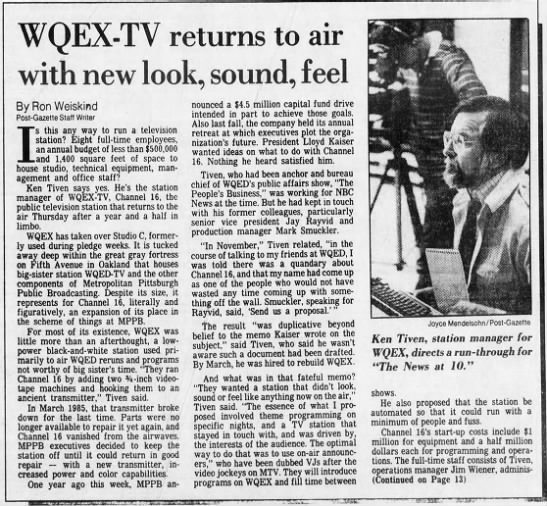 WQEX-TV returns to air with new look, sound, feel - 