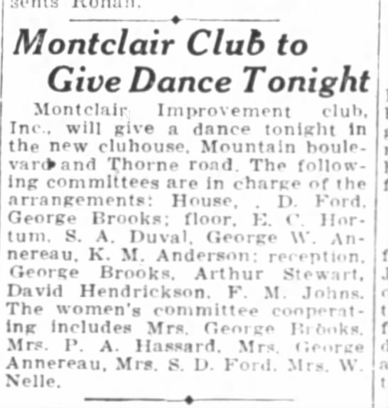 Montclair Club to Give Dance Tonight - Oakland Tribune March 26, 1926 - 
