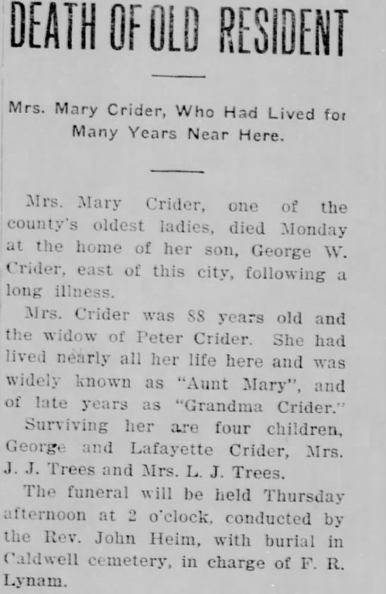 Obituary for Mary Crider