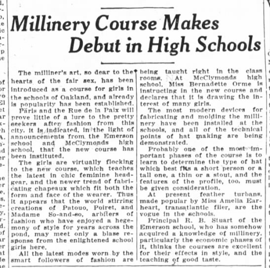 Millinery Course - Sep 20, 1928 - 